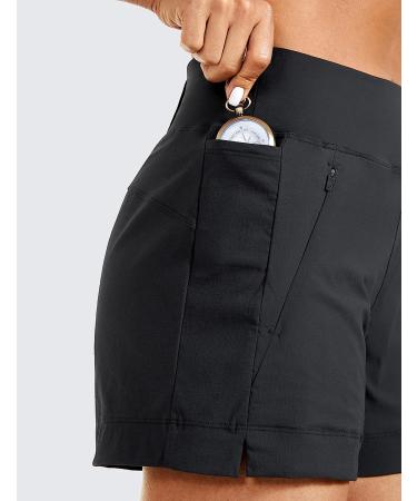 CRZ YOGA Women's Lightweight Hiking Shorts 4'' - Mid Rise Stretch Athletic Outdoor Golf Shorts with Zip Pockets - Medium Ink Gray - Buy Online on GoSupps.com