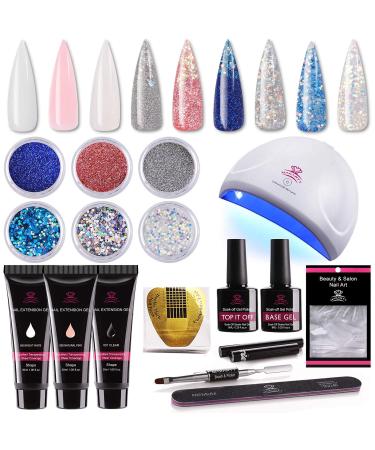 Makartt Poly Nail Gel Kit with UV LED Nail Lamp 24W, 30ML Builder Nail Gel Clear White Pink Hard Gel For Nails Glitter Powder Holographic Sequins Gorgeous All-In-One Fall Nail Art Acrylic Gel Nail Kit