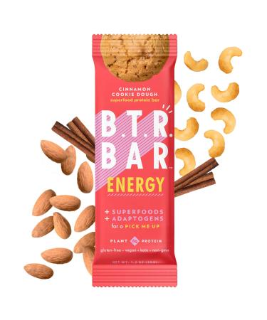 B.T.R. Bar Superfood Keto Protein Bars, Plant Based Vegan Protein, Low Carb Food, Low Calorie, Gluten Free, No Sugar Alcohols, Boosted with Superfoods & Adaptogens (12 Pack) (Cinnamon Cookie Dough ENERGY)