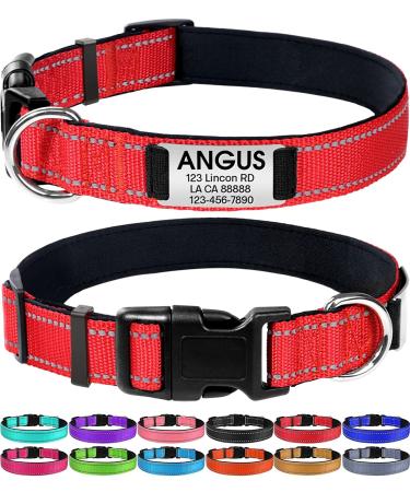 Joytale Personalized Dog Collars,12 Colors & 5 Sizes, Reflective Nylon Dog Collar with Engraved Name Plate, Customized for Puppy Small Medium Large Dogs Large - 1.0"x(16-24") Red