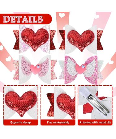 Whaline Valentine's Day Heart Hair Bow Clips - 4Pcs Glitter Red Pink Barrettes for Girls, Teens - Sparkly Hair Accessories for Party, Wedding - Buy Online on GoSupps.com