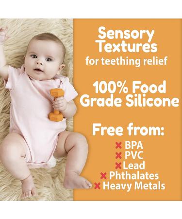 Baby Dumbbell Teething Toy w/ Pacifier Clip | Silicone Teether for Babies | Orange Fitness Novelty Teether - Buy Online on GoSupps.com