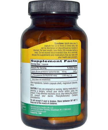 Country Life DLPA Caps 1000 mg - 60 Vegan Capsules for Mood & Stress Support - Buy Online on GoSupps.com