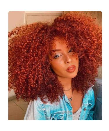 Porsmeer curly afro wig women full fluffy hair kinky curly bob ginger wig volume with bangs for black women of course art hair wig 14 inches Auburn red red - Buy Online on GoSupps.com