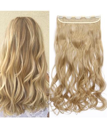 S-noilite Fashion One Piece Clip in Hair Extensions Half Full Head 5 Clips Curly Wavy Hairpiece 24 Inches(60cm)- Honey Blonde mix Ash Blonde Honey Blonde mix Ash Blonde 24 Inch