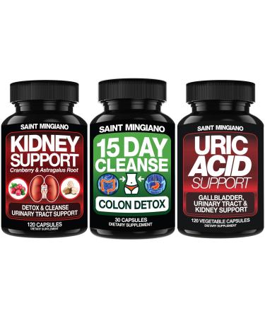 Saint Mingiano Colon Detox + Kidney Cleanse + Uric Acid Support 3-in-1 Herbal Cleanse for Gut Kidney & Joint Health