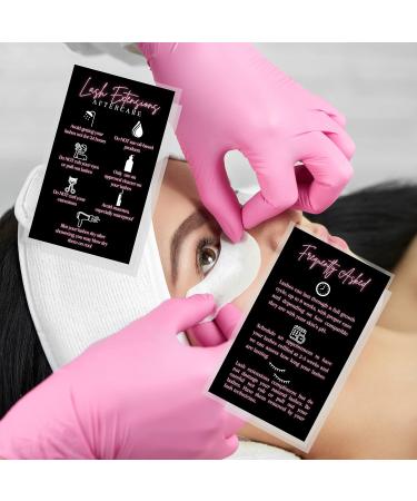 Lash Extension Aftercare Cards - 50 Pack | Eyelash Supplies | 2x3.5 inches Business Card Size | Black & Neon Pink Design - Buy Online on GoSupps.com