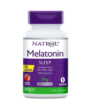 Natrol Melatonin Fast Dissolve Tablets Helps You Fall Asleep Faster Stay Asleep Longer Easy to take Dissolves in Mouth Strengthen Immune System Strawberry Flavor 5mg 30 Count