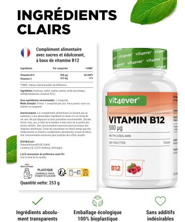 Vitamin B12 Vegan - 365 sucking tablets with raspberry taste - Premium: Methylcobalamin active - High dosed - Buy Online on GoSupps.com