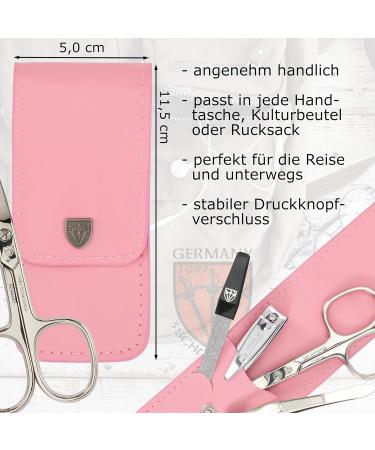DREI SCHWERTER Germany 4-Piece Manicure Set - Pink Faux Leather Nail Scissors Clippers & Tweezers | International Shipping Available - Buy Online on GoSupps.com