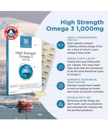 Healthspan High Strength Omega 3 1000mg Capsules | Brain, Eye & Heart Health Support | 120mg DHA & 170mg EPA | Toxin-Free & Sustainably Sourced | 120 Count - Buy Online on GoSupps.com