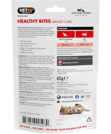VetIQ Healthy Bites Urinary Care Cat Treats 8x 65g - Cranberry Supplement for Urinary Health - Cheese & Catnip Flavored Kitten Treats - Prebiotic Fibre for Cat Health - Buy Online on GoSupps.com