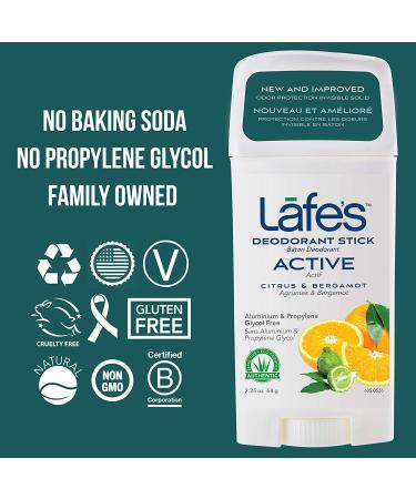 Lafe's Natural Deodorant Stick - Aluminum Free, Paraben Free, 24-Hour Citrus & Bergamot Protection - 2.25oz for Men & Women - Buy Online on GoSupps.com