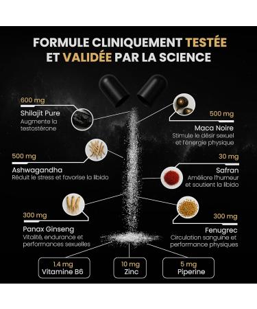 Shilajit Complexe certifi 150 G lules Vegan Booster de testost rone naturel avec Ashwagandha Maca Ginseng Zinc & Safran Energie Endurance & Performances Masculine - Buy Online on GoSupps.com
