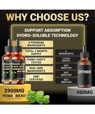 8in1 Oregano Oil Liquid Drops with Black Seed Oil, Garlic, Elderberry, Olive Leaf, Quercetin, Bromelain & Black Pepper - 2 Packs of 1 Fl Oz 1 Fl Oz (Pack of 2) - Buy Online on GoSupps.com