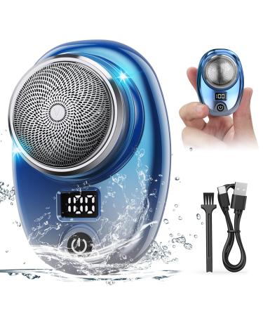 Men's Electric Shaver Pocket Size Mini Rotary Shaver Fullly Waterproof LED Display Fast Charging Wet and Dry Shaving Razors USB Rechargeable Shaver Portable Electric Razor for Men (Blue)