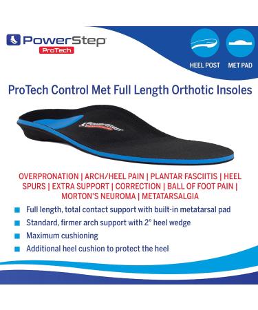 PowerStep ProTech Control Met Orthotics - Full Length Insoles for Metatarsal Pain & Plantar Fasciitis Relief | Men s 6-6.5 / Women s 8-8.5 | Overpronation & Ball of Foot Support - Buy Online on GoSupps.com