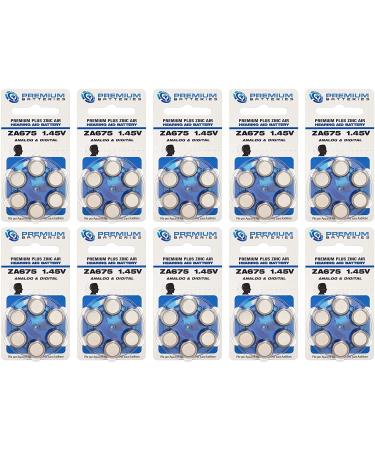 Premium Batteries Size 675, ZA675, PR44, P675 1.45V Zinc Air Hearing Aid Batteries Blue Tab (60 Batteries) 6 Count (Pack of 10)