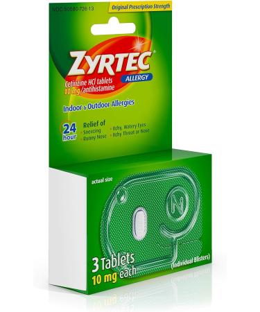 Zyrtec 10mg Cetirizine HCl Antihistamine Tablets 3ct - Travel Size - Buy Online on GoSupps.com