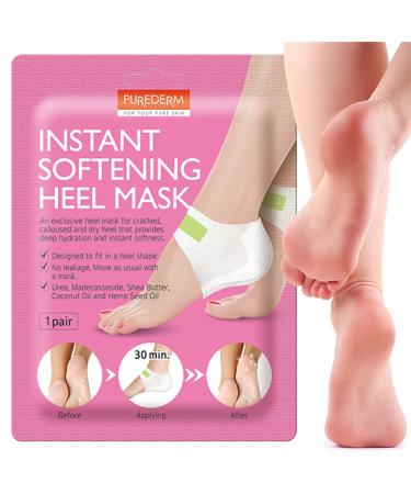 PUREDERM Instant softening heel mask (1 Pair) -Foot Peel mask intensive hydration and nourishment for dead skin and dry callused heels. Mask exclusively for heel care- Nourishment with a vegan formula - Madecassoside she...