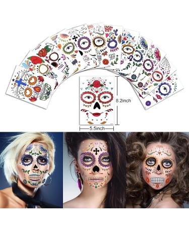 Day of the Dead Sugar Skull Face Tattoos - 13 Pack for Women, Kids - Halloween Makeup Stickers for Masquerade, Rave Party Outfit - Buy Online on GoSupps.com