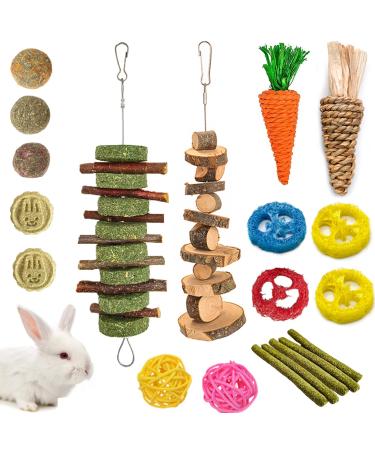 Grddaef 20 PCS Bunny Chew Toys for Teeth, Natural Rabbit Toys Apple Wood Grass Timothy Sticks Chew and Treat for Guinea Pigs Hamster Chinchillas