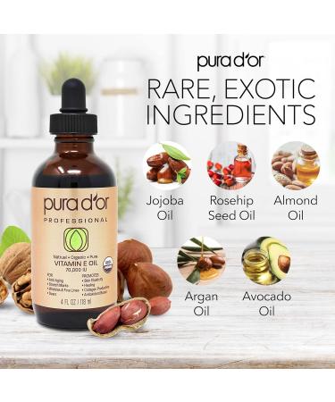 PURA D'OR Organic Castor Oil & Vitamin E Serum 70,000 IU - Cold Pressed, Hexane Free, 100% Natural Blend with Sweet Almond, Apricot, Jojoba & Argan - Buy Online on GoSupps.com