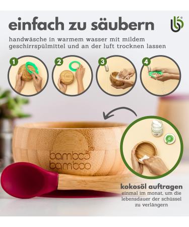 Bamboo Baby Bowl & Spoon Set Food-Safe Silicone Suction for Toddlers - Non-Toxic Stable Self-Dinnerware (11.8 oz) - Buy Online on GoSupps.com