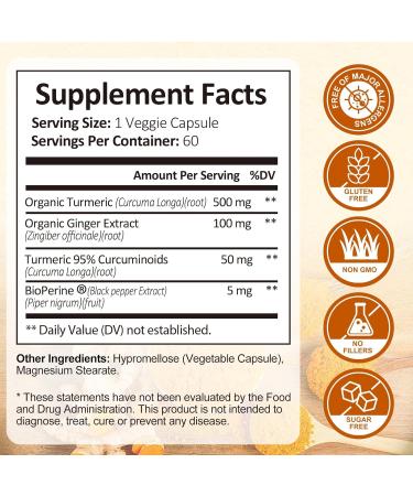 Rasav Turmeric Curcumin Supplement - 95% Curcuminoids with Turmeric & Ginger Black Pepper for Ultra High Absorption Support Joint & Digestion Health Non-GMO 60 Capsules 60 Count (Pack of 1) - Buy Online on GoSupps.com