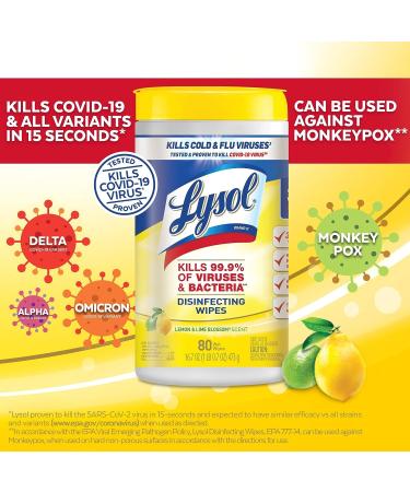 Lysol Disinfectant Wipes, Lemon & Lime Blossom, 80 Count - Pack of 3 | Multi-Surface Antibacterial Cleaning Wipes - Buy Online on GoSupps.com