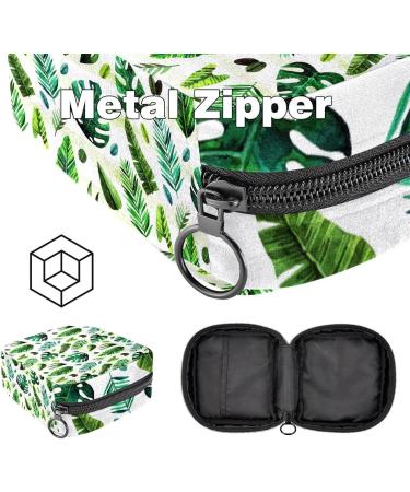 Menstrual Pad Bag with Zipper - Stylish Women's Napkin & Tampon Organizer - Tropical Green Leaf Design - Buy Online on GoSupps.com