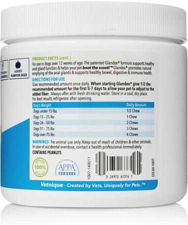 Glandex Anal Gland Soft Chew Treats with Pumpkin for Dogs - Probiotics, Digestive Enzymes, Fiber Supplement Vet Recommended Peanut Butter Chews - 60ct - Buy Online on GoSupps.com