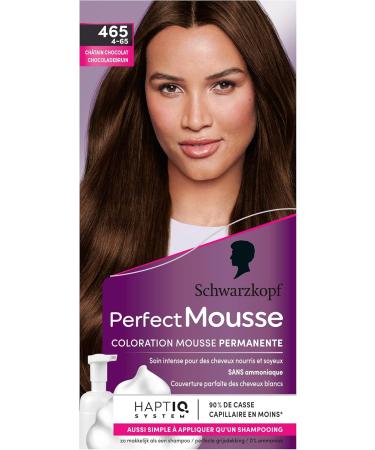Schwarzkopf - Perfect Mousse - Hair Color - Permanent Mousse without Ammonia - Care Mask 96% ingredients of natural origin - Chocolate Brown 465 1 Unit (Pack of 1) - Buy Online on GoSupps.com