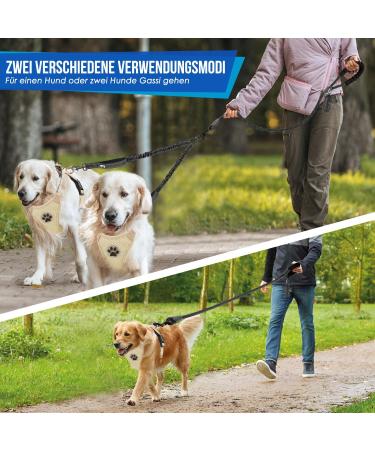 Eyein Double Linen Dog Leash for Large Dogs - Reflective Flexible & Padded Handles | 11-68kg (Black) - Buy Online on GoSupps.com