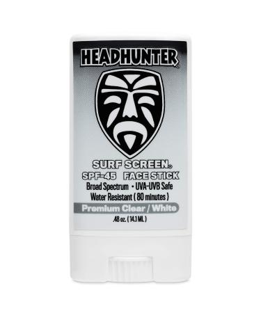 Headhunter Sunscreen Face Stick SPF 45  Waterproof Surf Sunblock for Waterman  Water-Resistant Facial Sunscreen for Ultra-Sport Protection and Solar Defense (80 min)  Clear White (1 pack) 0.48 Ounce (Pack of 1)