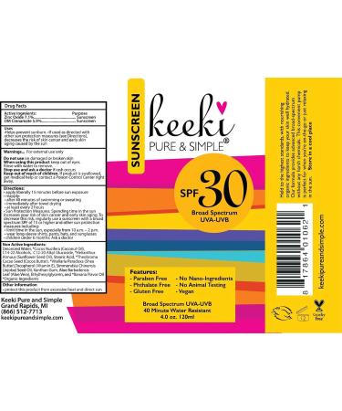 Keeki Pure & Simple Broad Spectrum Sunscreen SPF 30 | UVA/UVB Protection | Vegan & Cruelty-Free | Water Resistant | All Natural Sunscreen for Sensitive Skin - Buy Online on GoSupps.com