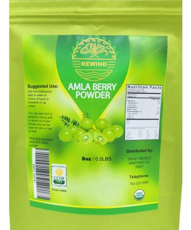 Amla Organic Powder Indian Gooseberry Powder (Amalaki) Foil Resealable Bag - 100% Raw Pure - By Rewind With Nature Organics