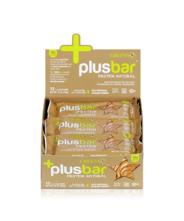 Greens+ Plusbar Protein Natural | Gluten Free Whey Protein Bar | Organic Greens | Non GMO | 12 Bars Protein Natural 2 Ounce