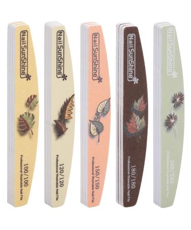 25 Pieces Professional Nail Files and Buffers Emery Boards Washable Acrylic Files 100/120/150/180/240 Grits Coarse Nail Files Emery Boards for Gel Nails 25 Count (With leaf prints)