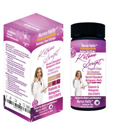 Nurse Hatty 250ct. Diabetic & Ketogenic Urine Test Strips, for Varied Standard Ketogenic Diets (SKD) - Long Strips