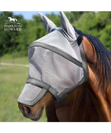 Harrison Howard Maskology Supreme Horse Fly Mask Stellar UV Protection with Detachable Nose Cover Well-Received 2-in-1 Mask Grey L Full Size Full Size Grey
