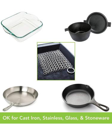 Dapper&Doll Cast Iron Cleaner - Stainless Steel Chainmail Scrubber for Fast Stuck On Food Removal - Ideal for Cast Iron Skillets | 4 Square - Buy Online on GoSupps.com