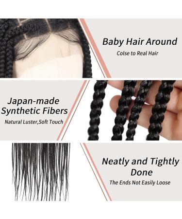 Lexqui 36 Large Square Knotless Braided Wig for Women - Long Black Cornrow Lace Frontal Braids with Baby Hair - Natural Looking Synthetic - Buy Online on GoSupps.com