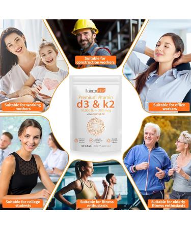 120 Count Vitamin D3& Vitamin K2 Vitamin D3 K2 Softgel (MK-7) Vegan Vitamin D3 K2 Supplement Free of GMO Gluten Soy (B) - Buy Online on GoSupps.com