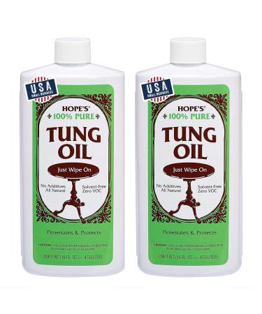 HOPE'S 100% Pure Tung Oil, Waterproof Natural Wood Finish and Sealer, 16 Fl Oz, 2 Pack Two, 16 Fl Oz