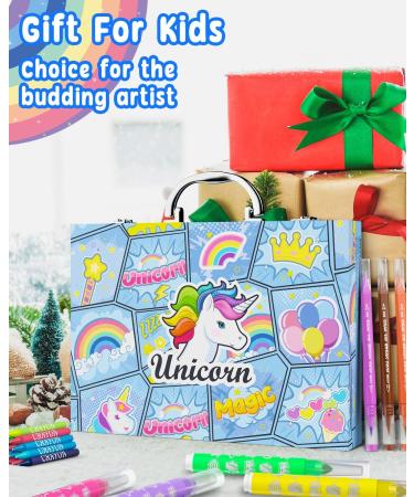 Unicorn Art Case Set for Girls - Painting Drawing Coloring Kit with Washable Markers, Pens, and Crayons - Ideal Gift for Kids - Blue - Buy Online on GoSupps.com