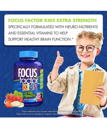 Focus Factor Kids Extra Strength Chewable Brain Health Vitamins - 120 Count, Gluten & Dairy Free for Children - No Artificial Sweetener - Buy Online on GoSupps.com