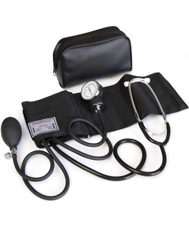 HealthSmart Manual Blood Pressure Monitor Kit with Attached Stethoscope - Standard Cuff Size 10-14 Inches, Black, Adult - Buy Online on GoSupps.com