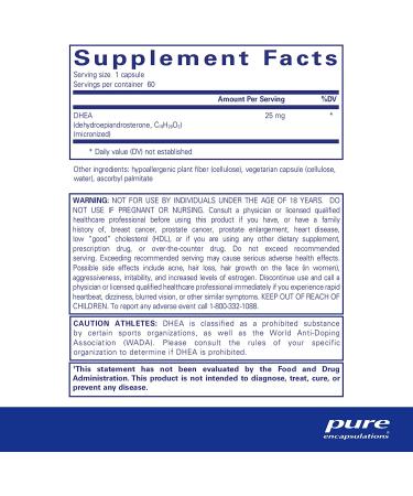 Pure Encapsulations DHEA 25 mg - 60 Capsules | Enhance Wellness & Balance Hormones - Buy Online on GoSupps.com