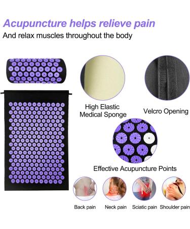 Magrimaxio Acupressure Mat Set with Pillow | Acupuncture & Nail Mat for Relaxation Pain Relief & Meditation - Violet - Buy Online on GoSupps.com